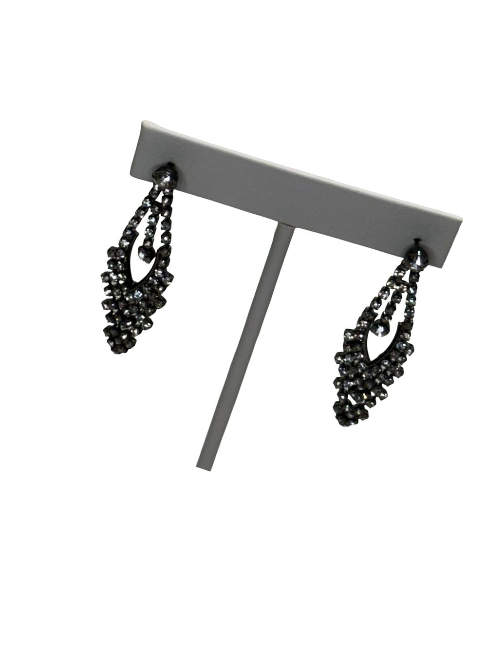 Black Gunmetal Rhinestone Drop Earrings Crystal Marquise Dangle